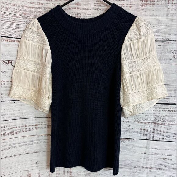 SEA Sweater Womens Size XXS Audrey Short Sleeve Wool cotton Crew Neck blouse - Picture 3 of 9